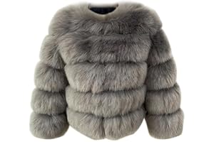 ZhuiKun Manteau en Fausse Fourrure pour Femme Pardessus Court en Fourrure Artificielle Solide Épais Chaud Parka Veste