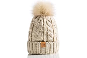 REDESS Gorro de Invierno con pompón para Mujer con Forro Polar cálido, Gorro de esquí Grueso y Holgado con Punto de Nieve y Calavera