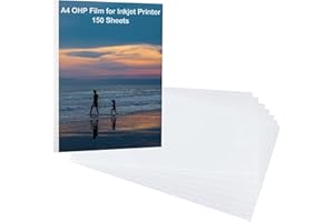 GBACHOOSE 150 Pcs A4 OHP Film Inkjet Printing, 21x29.7cm Quick Dry A4 Inkjet Transparency Film, Waterproof Clear A4 OHP Film for Inkjet Printer Overhead Projector Screen Prints