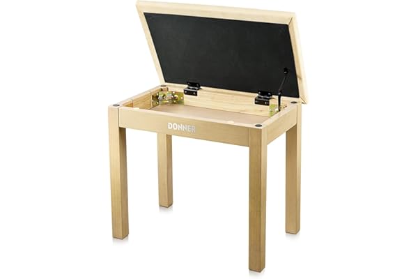 Donner Banc de Piano avec Rangement, Banc de Clavier en Bois Massif avec Coussin en Daim Haute densité, Couleur Bois Clair