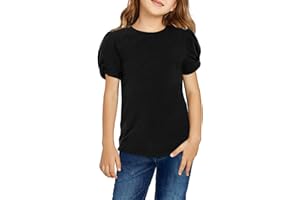 Arshiner Ragazza T-Shirt Maniche a Sbuffo Bambini Estate Casual Tops Collo Rotondo Moda Manica Corta Colore Solido Elegante Maglietta per Ragazze 4-13 Anni