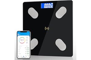 Diboniur Bascula de Baño Digital Precision Inteligente, Balanza Peso Corporal para IOS y Android, Bascula con 12 Indicadores - Peso, Grasa Corporal, Muscular (Negro)