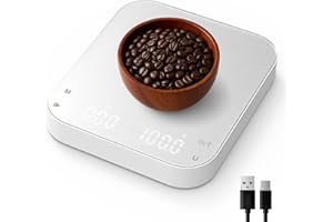 Rechargeable Mini Coffee Scale with Timer, Diyife 0.1g/3kg High Precision Electronic Digital Espresso Scale with HD LED Display, Portable Analytical Lab Balance for Labs, Jewellers, Gold, Food, White