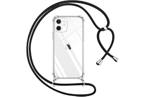 Pnakqil Handykette für iPhone 12/iPhone 12 Pro Hülle mit Band, Transparent Weich Silikon Case mit Kordel Necklace, Durchsichtig Anti-Fall Schutzhülle für iPhone 12 mit Lanyard, Schwarz