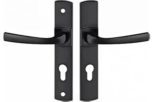 Vachette Set de Poignée de Porte sur Plaque MUZE - Version Clé I, Porte d'Entrée, Bureau, Garage - Entraxe 195 mm - Système de Pose Facile - Zamak Résistant - Finition Onyx Noir