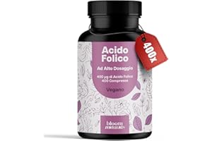 BLOOM NATURALS BEAUTY SUPPLEMENTS Acido Folico 400 µg – 400 Compresse – Vegano & Prodotto in Germania – Alto Dosaggio - Vitamina B9 Folic Acid - Testato in Laboratorio