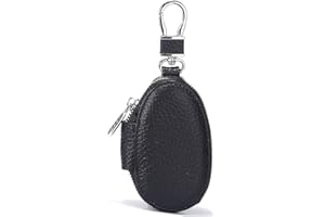 Aileder Car Key Chain Bag Genuine Leather Car Smart Keyless Entry Fob Keychain Holder Zipper Remote Control Fob Case Cover Protector Pouch Keyring Wallet for Men and Women (Black)