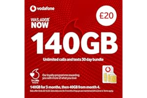 PATHFINDERGTM LTD Vodafone Pay As You Go SIM Card, Unlimited Calls and Texts, 30 Day Bundle (£20)