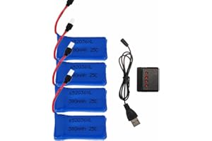 YUNIQUE GREEN-CLEAN-POWER - Kit de 4 Batteries Lipo 25C 3.7V 380mAh pour Drones | Chargeur Inclus | Compatible avec HUBSAN X4, H107, V252, 38x20x8 mm - 12 GR, Bleu
