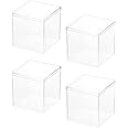QWORK® 4 Pcs Acrylic Display Box, Storage Cubes, 10 X 10 X 10 cm, Clear Box With Lid, For Storing Candy, Hair Accessories, Toys