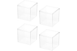 QWORK® 4 piezas Caja de exhibición acrílica, cubos de almacenamiento, 10 x 10 x 10 cm, caja transparente con tapa, para almacenar dulces, accesorios para el cabello, juguetes