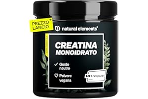 NATURAL ELEMENTS Creatina Monoidrato in Polvere - Materia prima di marca Creapure® - 147 porzioni (500 g) - Ultrafine: Mesh Factor 200 - Insapore e vegan - Polvere Pura senza Additivi Superflui - Prodotta in Germania