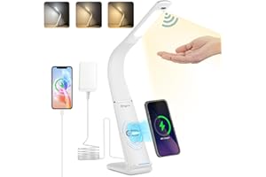 rigors Lampara Escritorio LED con 10W Carga Inalámbrica & Puerto de Carga USB,3 Temperaturas Color & Infinitamente Regulable Flexo LED Escritorio,270 °Brazo Ajustable Flexo Escritorio Para Estudiar