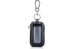Guolich Car Key Chain Bag Double Zipper Leather Protection Key Coin Holder Keyring with Transparent Window for Car Key Remote Control (BLACK)