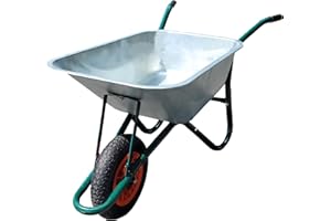 KETOBARROW Metal Wheelbarrow - Galvanised with Pneumatic Tyre Professional Garden Wheelbarrow - 100 Litre