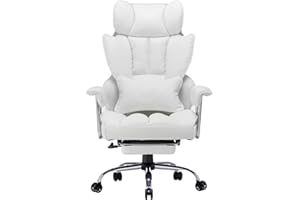Efomao krzesło biurowe ergonomiczne z ekoskóry, duże i wysokie, udźwig 200 kg, regulowane oparcie, fotel komputerowy obrotowy z podnóżkiem i podparciem lędźwiowym