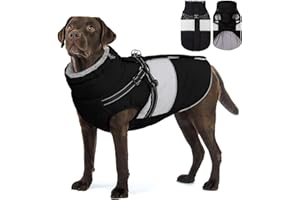 AOFITEE Hundemantel Winter, Wasserdicht Warme Hundejacke Wintermantel für Große Hunde, Reflektierend Hunde Wintermäntel mit Geschirr, Reißverschluss, Warme Outdoor Hundebekleidung für Kaltes Wetter