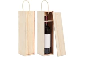 JUVALE 2 Pack Unfinished Wooden Wine Boxes with Handles for DIY Crafts, Gifts, Birthday and Housewarming Parties, Customizable with Paint, Engravings, and Imprints (35.3 x 10.2 x 9.9 cm)
