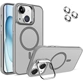 MADNOVA iPhone 15 i&ccedil;in Kılıf Kamera Korumalı Magsafe Wireless Şarj &Ouml;zellikli Lens Hediyeli Mat Şeffaf Renkli Standlı Kılıf (G