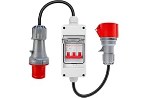 LIROPAU CEE Adapter 63A to 32A, IP44 CEE Power Adapter Plug with Circuit Breaker, 63A 400V Plug to 32A 400V Coupling High Current, CEE Extension Cable High Current Adapter and Socket H07RN-F