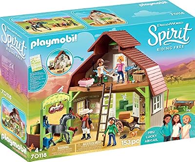 Playmobil Spirit-Riding Free Grange avec Lucky, Apo et Abigaëlle, 70118, Coloré