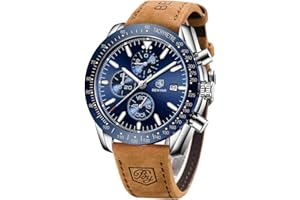 BY BENYAR BENYAR Orologio da uomo Cronografo al quarzo 30M impermeabile con datario Luminoso Sporty Cinturino in pelle Regali alla moda per gli uomini