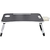 Amazon Basics Engineered Wood Foldable Laptop Table with Cup Holder, Tablet Groove and Mini Drawer (60L x 40W x 26H cm, Black