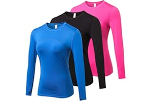 Yuerlian 3 Pack Womens Long Sleeve Performance Base Layer Sports Running Training Top