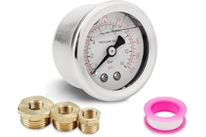 Innfeeltech 1 manómetro de 40 mm BSP 1/8 "0-14 Bar 0 a 200 psi, con tres casquillos 1/8" a 1/4 ", 1/8" a 3/8 "y 1/8" a 1/2 "y una banda de politetrafluoroen, axialmente