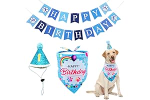 BIPY Blue Dog 1st Birthday Hat Bandana Banner for Boys Small Medium Dogs Cats Soft Bibs Doggy Party Grooming Supplies Celebration Birthday Bandana Set Costumes Headwear
