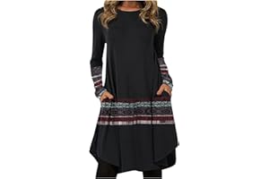 VEMOW Vestido De Noche para Mujer Manga Larga Cuello Redondo Vintage Estampados Bohemio Estilo Etnica Elegantes Casual Otoño Invierno Vestidos Largo Vestidos Playa Vestidos Camiseros