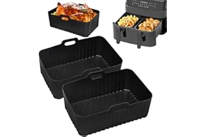 JOKBEN Silicone Pot Fits for Ninjas Dual Air Fryer, Air Fryer Accessories,2Pcs Replacement of Parchment Liner Paper, Basket (Black)