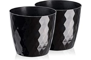 ‎TYMAR Tymar Blumentopf, 2er-Pack, glänzender, Leichter, dekorativer Pflanzentopf aus Kunststoff, Moderne, Runde Form, für Innenräume,Pflanzkübel (16 cm, Schwarz)