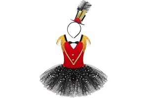 Alvivi Vestido Ballet de Tutú para Niña Maillot de Gimnasia Rítmica Patinaje con Sombrero de Plumas Disfraz de Domadora Circo Maestro Tambor Regimiento Costume 2-16 Años