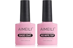 AIMEILI No Wipe Top Coat et Base Coat Vernis Semi Permanent UV LED Soak Off Vernis à Ongles Base et Top Coat Vernis Gel Nail Polish Set Manucure Kit 2x10ml