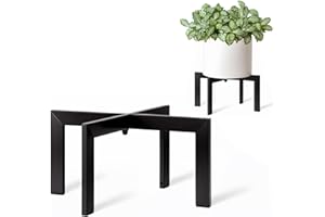MUAEEOK Plant Stand Indoor Outdoor, Metal Mid-Century Pot Stand, Modern Plant Holder Rattan Flower Plant Stool, Low Short Plant Stands for Indoor Fit 5-12 Inch Pot (Black,1 Pack)