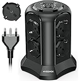 NVEESHOX Ciabatta Multipresa verticale con 8 Prese Universali ITA 10/16A e Schuko e 2 USB C e 2 USB A(USB-C1 20W PD3.0), 4000
