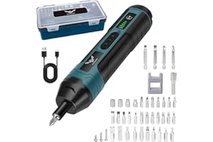 JENABOM Electric Cordless Screwdriver, 3.6V Rechargeable Screwdriver, 5N.m Max Torque, 4-Gear Torque, LED Light, 39 Pcs, Ideal for Daily & Light Industrial Use