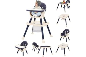 ARK MIIDO Trona de Bebé 7 en 1 Tronas Bebe Portatil con Silla Comedor Trona Evolutiva, Reposapiés Cinturón Cesta Bandeja Extraíble, Tronas Evolutiva Bebe para Niños 6 Meses a 6 Años (Azul)