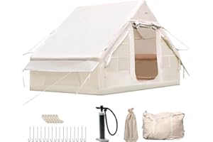 AFITDON Tente de Camping Gonflable avec Ouverture de cheminée et fenêtre de Toit, Grande Tente Extérieure pour 2-10 P avec Pompe à Air, Tissu Oxford imperméable, Montage Rapide, fenêtres et Portes en Filet