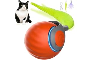 KQLHLHDYZ Jouet de Balle Interactif pour Chat, Jouet Interactif avec Queue Remplaçable, Balle Roulante Automatiqu pour Chats et Chiens, Deux Modes Jouet Chien Chargement Rapide USB, Orange