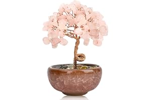 RIVIEVAL Albero di Quarzo Rosa Fatto a Mano – Decorazione Energetica per Casa/Ufficio, Regalo Portafortuna a Tema Chakra per Compleanno Donna (Confezionato)