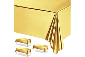 POPOYU 3 Stück Gold Tischdecken 137x274cm Kunststoff Rechteck Tischdecken,wasserdichte Kunststoff-Tischdecken für Tische im Indoor und Outdoor Partys,Geburtstage, Hochzeiten,Haushalt Partyzubehör