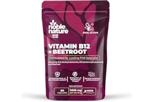 NOBLENATURE Beetroot & Vitamin B12 Complex – 9000mg Beetroot + 1000mcg Dual B12 (Methylcobalamin & Adenosylcobalamin) – Energy & Immune Support – 90 Capsules – UK Made (90)