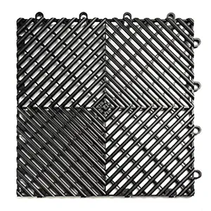 GlobalNiche RaceDeck Free-Flow Open Rib Design, Durable Interlocking Modular Garage Flooring Tile (24 Pack), Black