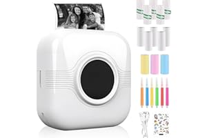 PANTHEM Portable Label Printer with 13 Roll Black White Printing Paper, Bluetooth Wireless Sticker Printer, Small Thermal Inkless Photo Printer, Mini Pocket Printer for Children Study Note Picture Work Gift