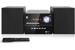 JOVELL Mini Chaîne HiFi CD, Micro Chaînes Hi-FI Stéréo 30W, Micro-Système Audio Bluetooth, Radio FM, Lecteur CD/DVD Stereo, Entrée Auxiliaire, Lecture USB et Sortie RCA, Design Élégant Adapté pour la Maison