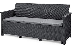 Koll Living Garden Lounge Sofa, 3-Sitzer - stilvolles Sofa in Rattan Optik - inklusive Sitzkissen - ergonomische Rückenlehne für maximalen Sitzkomfort