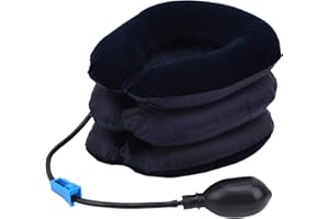 SALUTUYA Dispositivo ajustable de tracción de cuello cervical inflable de 3 capas y abrazadera de cuello, tracción de camilla de cuello de tela de terciopelo para aliviar el dolor de cuello