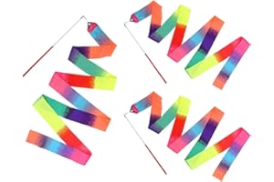AIDQXBAOER 3 Stück Gymnastikband mit Stab, 2M Regenbogen Bänder für Gymnastik,Rhythmische Sportgymnastik Band Tanzbänder,Tanzband Gymnastikband Mit Stab Geeignet Für Künstlerische Tanzgymnastik, Kindertanz